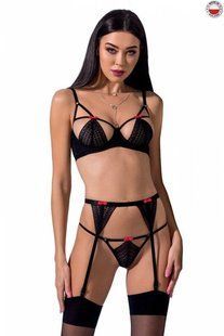 Комплект белья - PERDITA SET black S/M - Passion Exclusive: стрэпы: лиф, стринги и пояс для чулок PS26505 фото