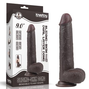 Фаллоимитатор - 9'' Sliding Skin Dual Layer Dong - Black