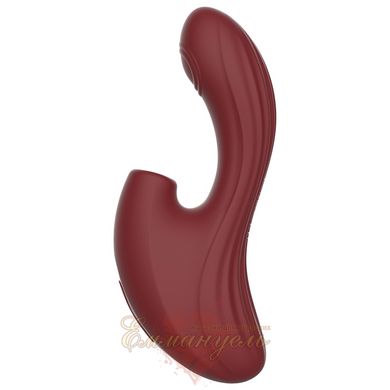 Rabbit vibrator with vacuum stimulation - Chisa Kissen Nymph, silicone, red, 18 x 3.7 cm