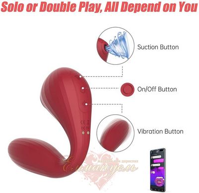 Вакуумний вагінально-кліторальний стимулятор - Magic Motion Bobi Red, керування зі смартфона