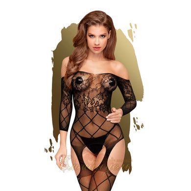 Bodystocking with floral-geometric pattern Penthouse - Top-Notch Black S/L SO4384 &mdash; photos