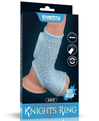 Vibrating Drip Knights Ring With Scrotum Sleeve Blue