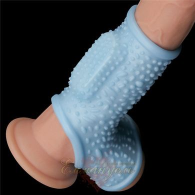 Vibrating Drip Knights Ring With Scrotum Sleeve Blue