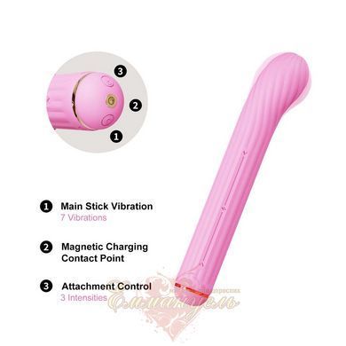Вібратор Otouch Magic Stick S1 Plus Pink &mdash; з 4 насадками, бездротовий SO9437 фото