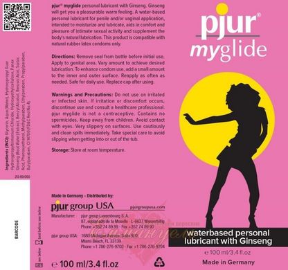 Exciting water-based lubricant - pjur my glide 100 ml, with ginseng, warms