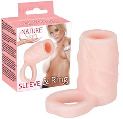 Насадка на пенис с подхватом мошонки - Sleeve & Ring, телесная
