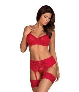 Комплект - Obsessive Jolierose 3-pcs set red S/M, бюстгалтер, пояс для чулок и трусики. 410114 фото