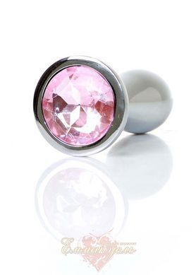 Анальная пробка с кристаллом Clear M Pink &ndash; металлическая, серебристая, размер M 62530064-00147 фото