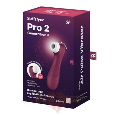 Vacuum clitoral stimulator - Satisfyer Pro 2 Generation 3 with Liquid Air Connect App Wine Red