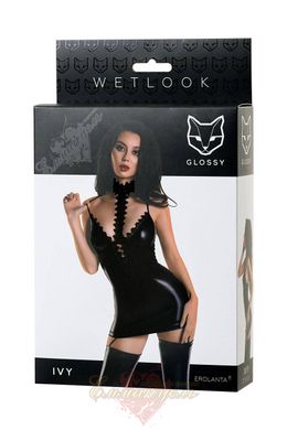 Платье с чокером Glossy Ivy из материала Wetlook, черное - M