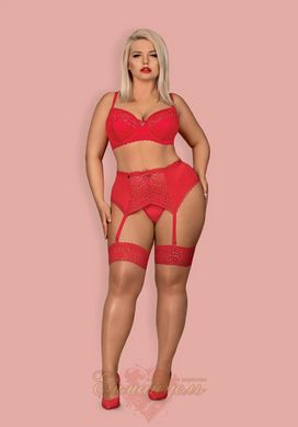 Set - Obsessive Jolierose 3-pcs set red XXL, bra, garter belt and panties.