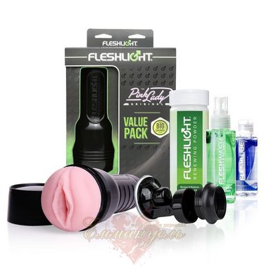 Мастурбатор вагина - Fleshlight Pink Lady Original Value Pack: присоска, смазка, чистящее и восстанавливающее