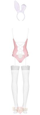 Костюм зайчика - Obsessive Bunny suit 4 pcs costume pink S/M, топ з підв'язками, трусики з хвостом, панчохи та вушка