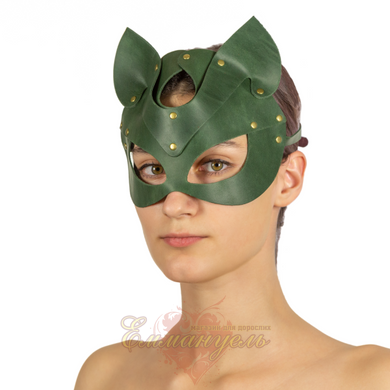 Премиум маска кошечки - LOVECRAFT, натуральная кожа, зеленая