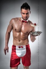 Male erotic waiter costume - 019 SHORT red L/XL - Passion