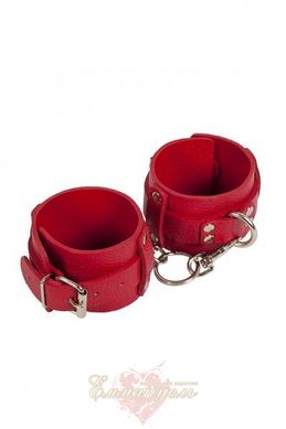 Leather Dominant Hand Cuffs, red