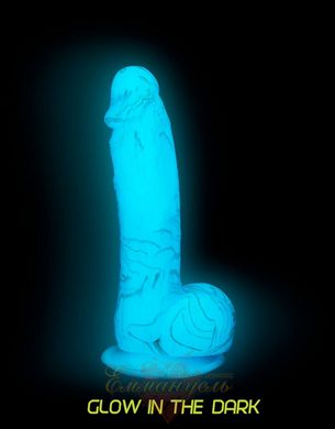 Glow in the dark dildo - ADDICTION - LUKE - 7.5" - BLUE G.I.D. /W PB, 19 cm, silicone, vibro bullet as a gift