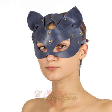 Преміум маска кішечки - LOVECRAFT, натуральна шкіра, блакитна