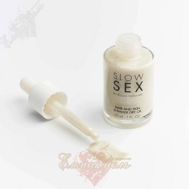 Сухое масло-шиммер для волос и тела - Bijoux Indiscrets Slow Sex, волосы и кожа мерцают сухим маслом