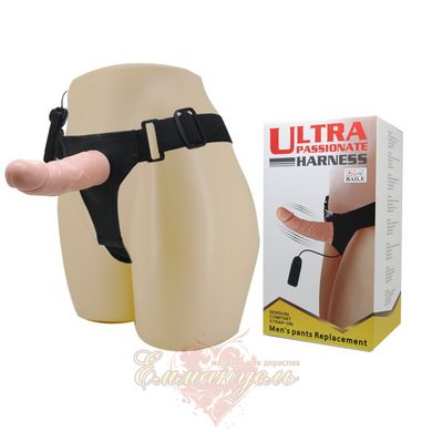 Страпон мужской - Ultra Passionate Harness Vibrating Flesh, 15 см