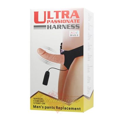 Страпон мужской - Ultra Passionate Harness Vibrating Flesh, 15 см