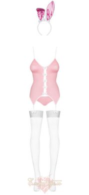 Костюм зайчика - Obsessive Bunny suit 4 pcs costume pink L/XL, топ з підв'язками, трусики з хвостом, панчохи та вушка