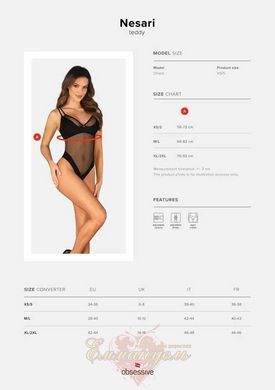 Сексуальное черное боди Nesari Obsessive с открытым доступом, сетка, размер XS/S 411615 фото