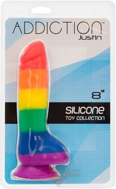 Райдужний фалоімітатор - ADDICTION - JUSTIN - 8" - RAINBOW, 20,3 см, силікон, віброкуля в подарунок