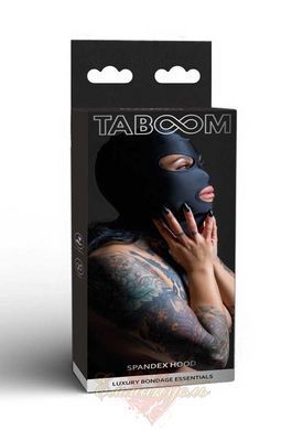 Маска з відкритими очима та ротом Taboom, чорна, спандекс, one size &mdash; фетиш маска для рольових ігор TB17132 фото