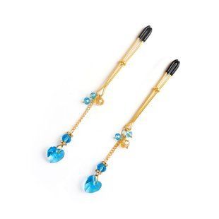 Nipple Clamps - Art of Sex &ndash; Crystal Heart Blue, gold SO8517 &mdash; photos