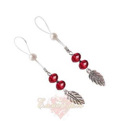 Украшения с бусинами и листиком для сосков - Art of Sex Nipple Jewelry Leaf, красные SO5396 фото