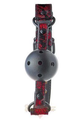 Кляп с отверстиями для дыхания Dream Toys Blaze Deluxe с красной вышивкой, пластиковый шар, регулируемый ремешок DT21533 фото