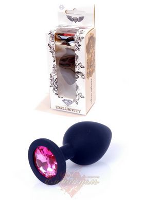 Анальная пробка - Jewellery Black Silikon Plug Medium Pink Diamond