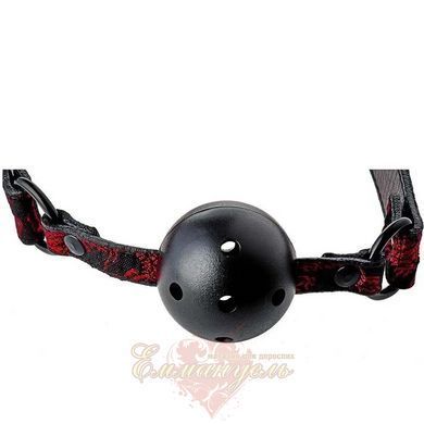 Кляп с отверстиями для дыхания Dream Toys Blaze Deluxe с красной вышивкой, пластиковый шар, регулируемый ремешок DT21533 фото