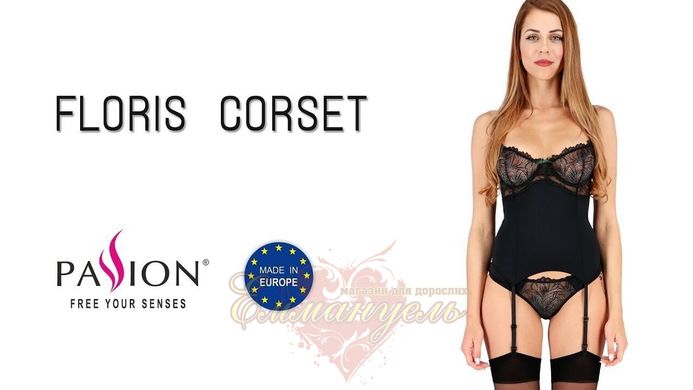 Корсет с пажами - FLORIS CORSET black S/M - Passion Exclusive