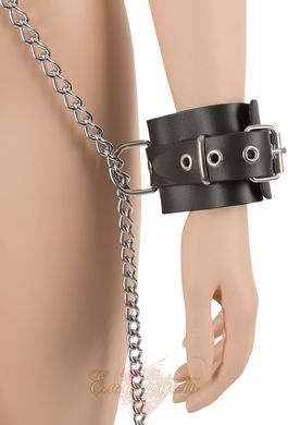 BDSM set - 2030616 Leather All-over Restraints, black, S/L collar, shackles, handcuffs, chains