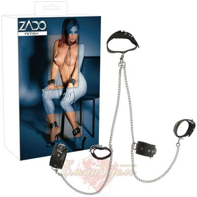 BDSM set - 2030616 Leather All-over Restraints, black, S/L collar, shackles, handcuffs, chains