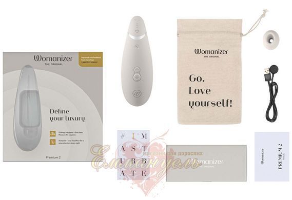 Вакуумний кліторальний стимулятор - Womanizer Premium 2 - Grey, функції Autopilot та Smart Silence SO8751 фото