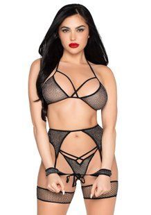 Комплект Leg Avenue Net Bra Top, String & Harness Set, One Size, черный SX5004 фото