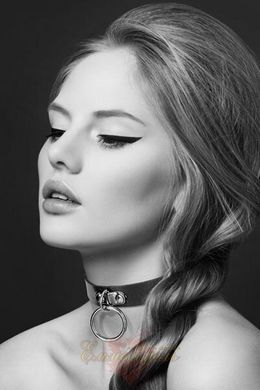 Choker with a leash ring - Bijoux Pour Toi - FETISH Black, Eco-leather