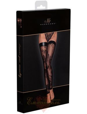 Сексуальные чулки с открытыми носками - F243 Noir Handmade, с узорами, черные - L