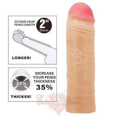 Насадка на пенис Pretty Love Chane Flesh &mdash; удлинитель +5 см с реалистичными венами, TPE, 18&times;3.9 см 6603BI-026254 фото