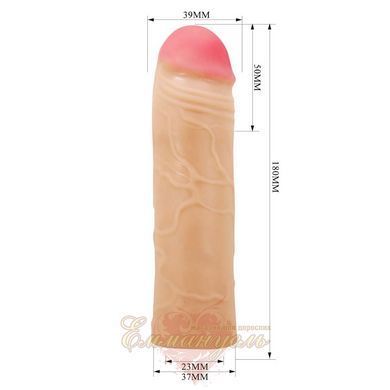 Насадка на пенис Pretty Love Chane Flesh &mdash; удлинитель +5 см с реалистичными венами, TPE, 18&times;3.9 см 6603BI-026254 фото