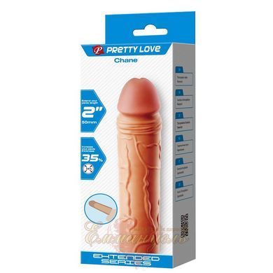 Насадка на пенис Pretty Love Chane Flesh &mdash; удлинитель +5 см с реалистичными венами, TPE, 18&times;3.9 см 6603BI-026254 фото
