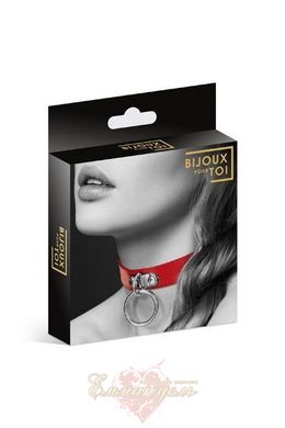 Choker with a leash ring - Bijoux Pour Toi - FETISH Red, Eco-leather